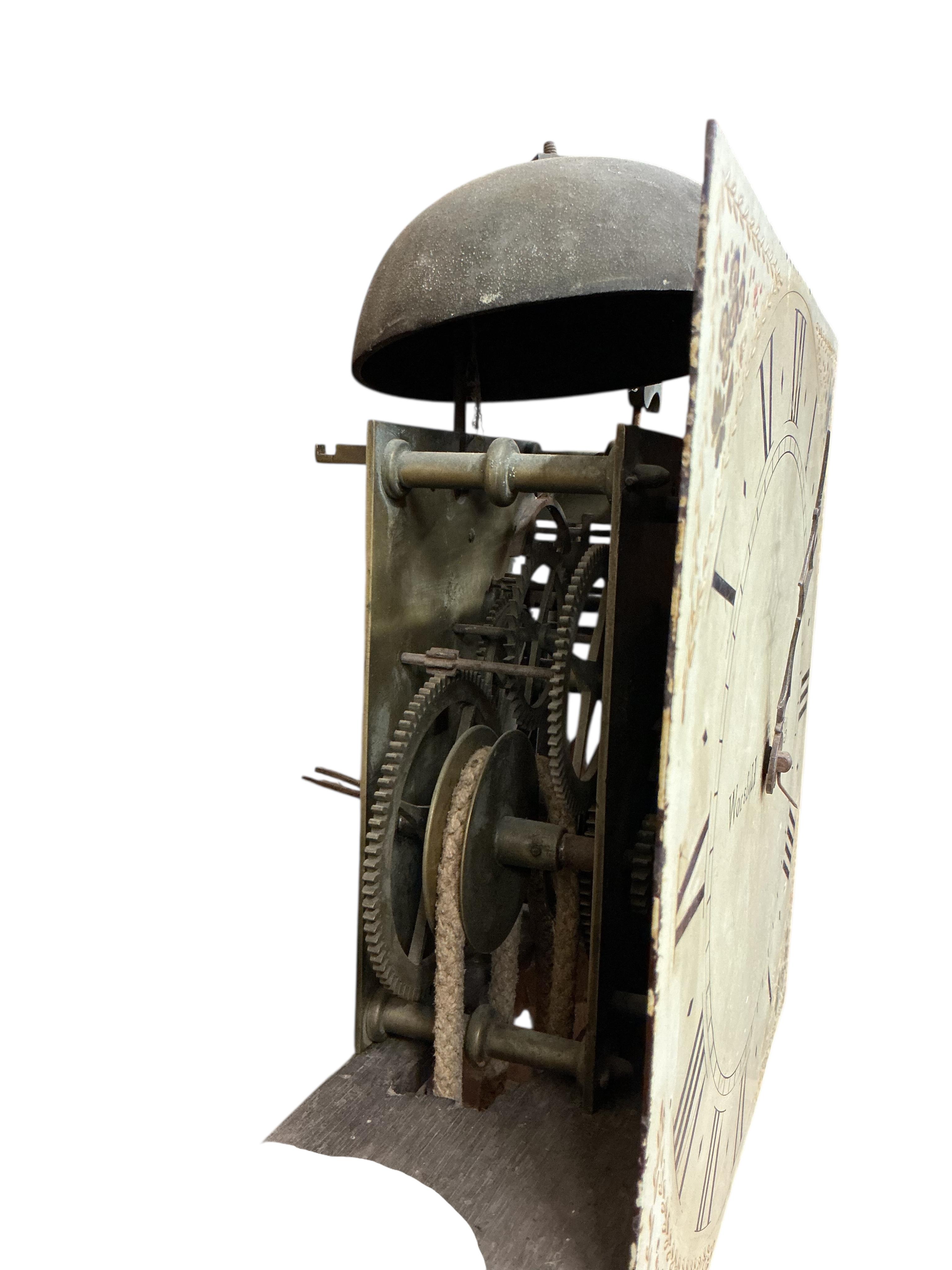 An early 19th century pine thirty hour longcase clock, height 208cm